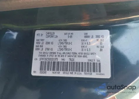 1995 Dodge Ram 2500 из США, поврежденный, VIN 1B7KF26C5SS331975